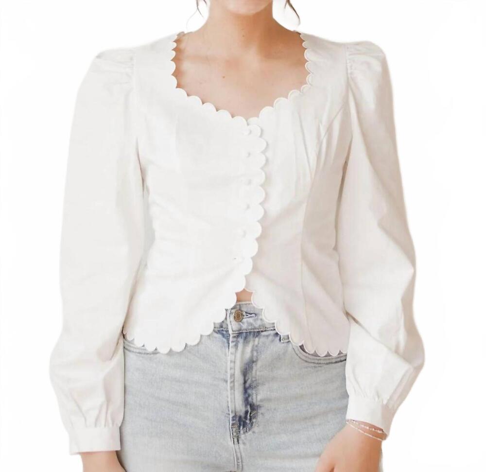 NEW MABLE daisy scalloped top in off-white